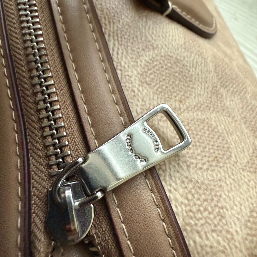 Coach Beige Signature Canvas Satchel with Tan Trim - Picture 9 of 15